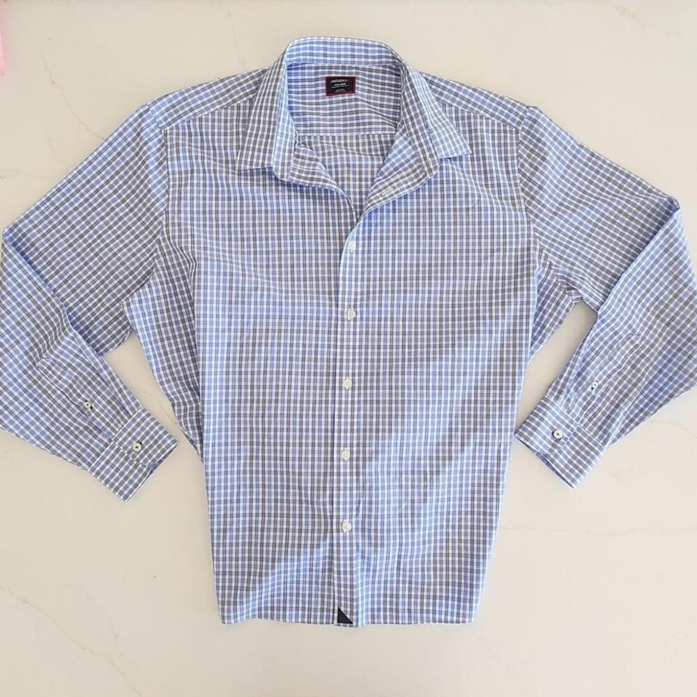 Untuckit Sz XXXL Gingham Shirt Men Blue Plaid Regular Wrinkle Free Office 3XL